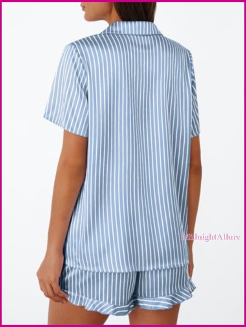 Silk Satin Pajama Set, Short Sleeve Top & Shorts, Lounge Sleepwear - Picture 4 of 6